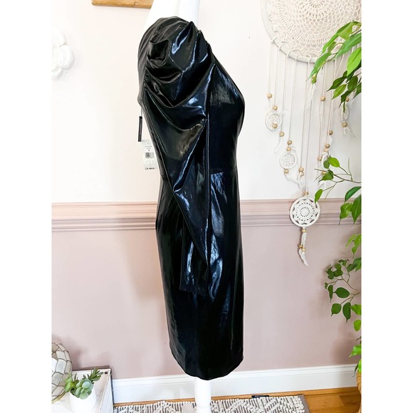 Marchesa Shirred One-Shoulder Bodycon Dress Black Size 2 NWT - Picture 5 of 10